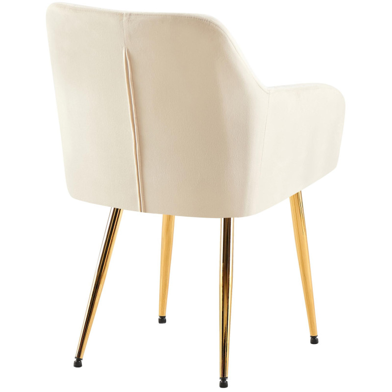 Fauteuil de table matelassé moderne en Velours Blanc crème Métal Doré Arvella - 2