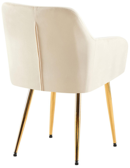 Fauteuil de table matelassé moderne en Velours Blanc crème Métal Doré Arvella - 2