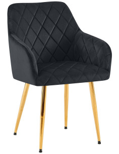 Fauteuil de table matelassé moderne en Velours Noir Métal Doré Arvella - 1
