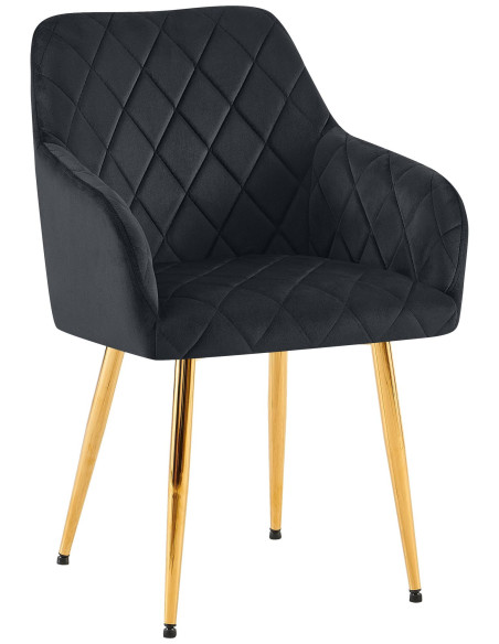 Fauteuil de table matelassé moderne en Velours Noir Métal Doré Arvella - 1