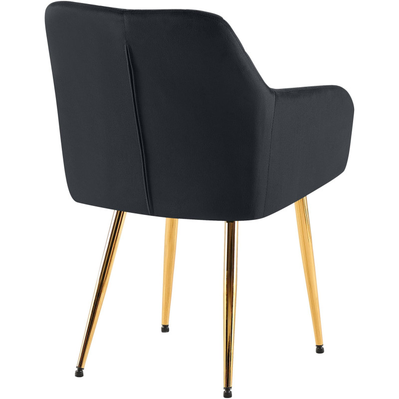 Fauteuil de table matelassé moderne en Velours Noir Métal Doré Arvella - 2
