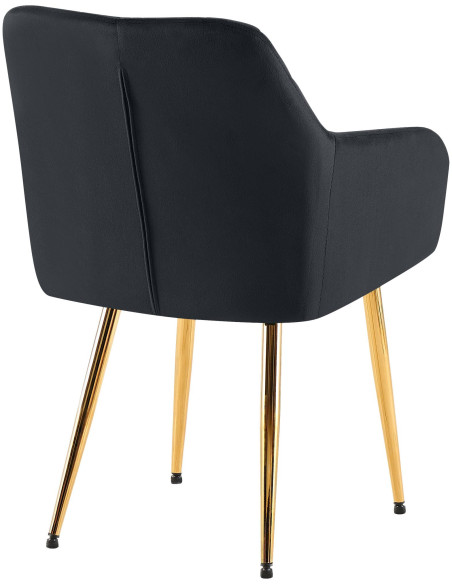 Fauteuil de table matelassé moderne en Velours Noir Métal Doré Arvella - 2