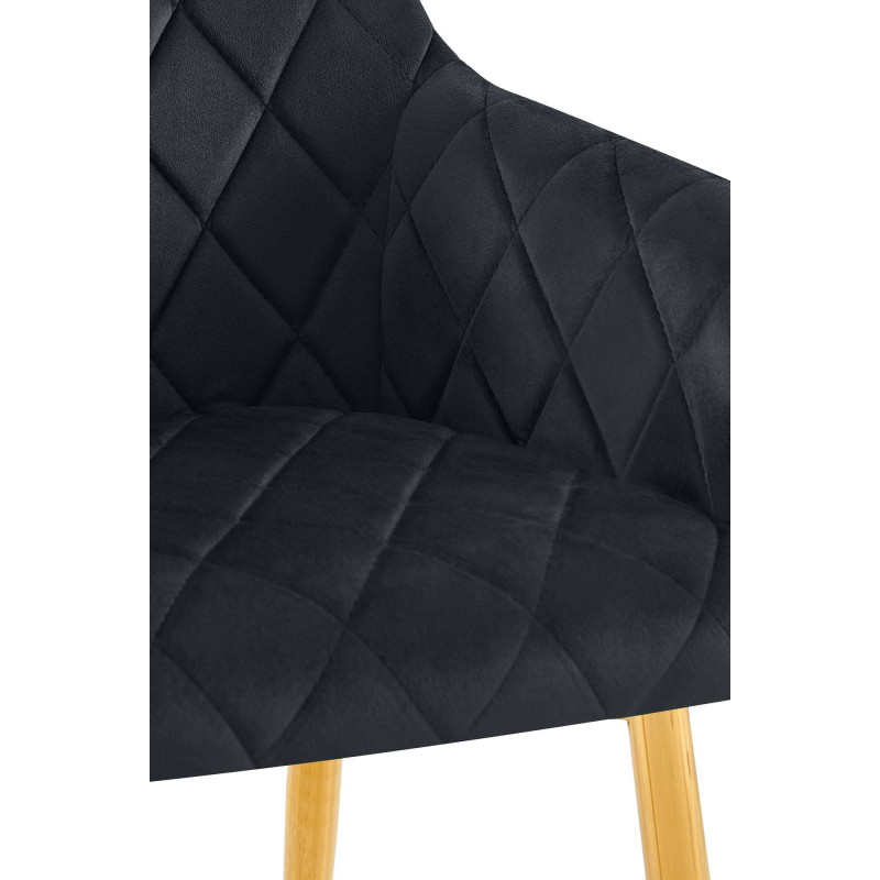Fauteuil de table matelassé moderne en Velours Noir Métal Doré Arvella - 4