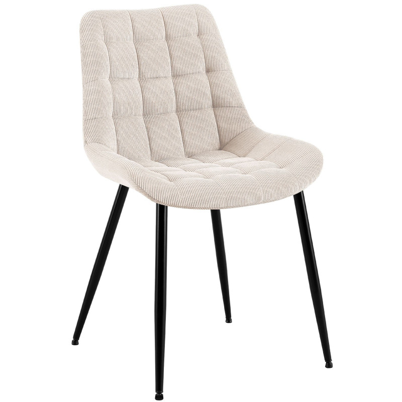 Chaise matelassée moderne Velours côtelé Blanc crème Métal Noir Mat Brioni - 1