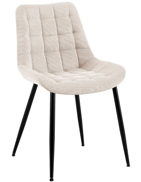 Chaise matelassée moderne Velours côtelé Blanc crème Métal Noir Mat Brioni - 1