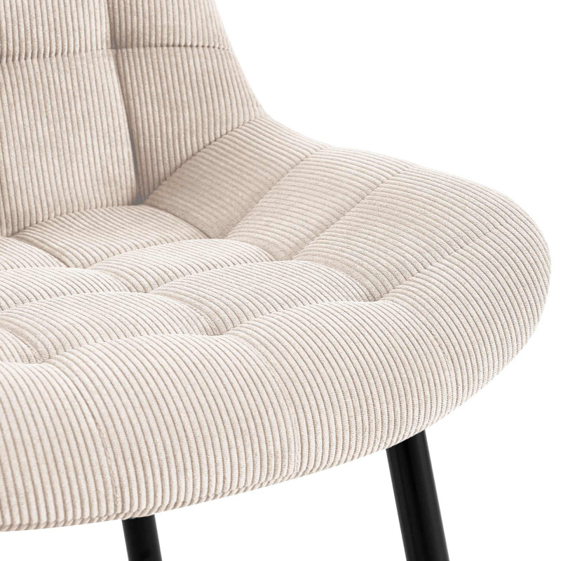 Chaise matelassée moderne Velours côtelé Blanc crème Métal Noir Mat Brioni - 2