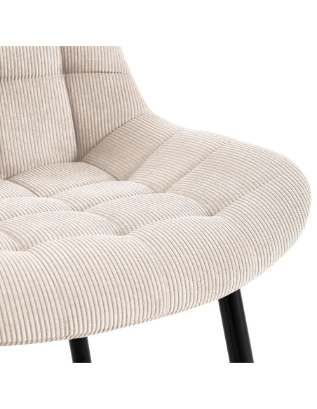 Chaise matelassée moderne Velours côtelé Blanc crème Métal Noir Mat Brioni - 2