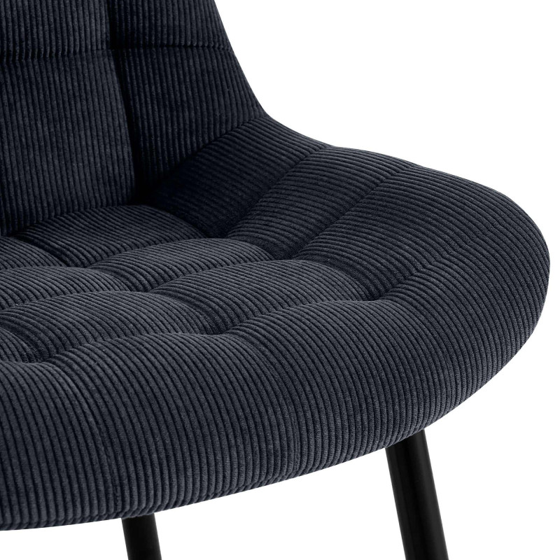 Chaise matelassée moderne Velours côtelé Noir Métal Noir Mat Brioni - 2