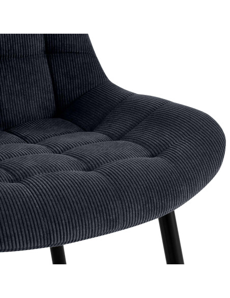 Chaise matelassée moderne Velours côtelé Noir Métal Noir Mat Brioni - 2