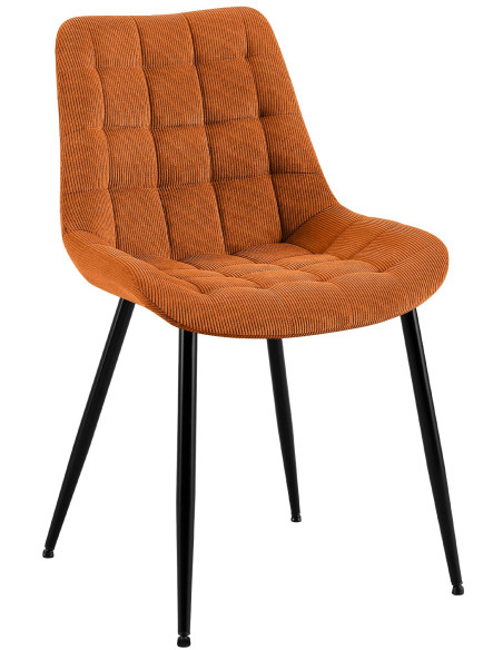 Chaise matelassée moderne Velours côtelé Orange Métal Noir Mat Brioni - 1