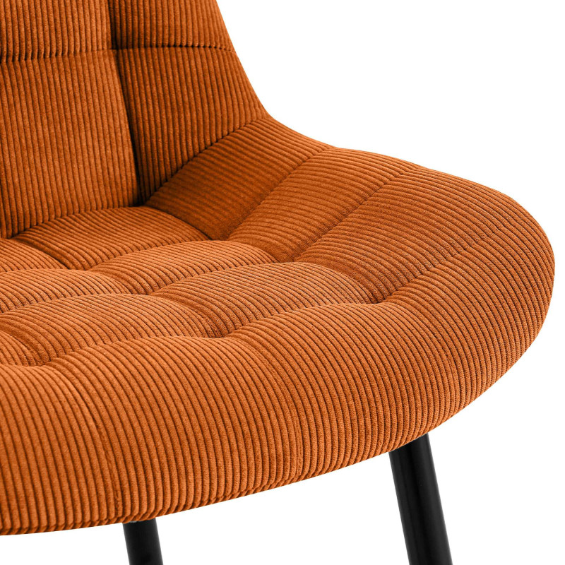 Chaise matelassée moderne Velours côtelé Orange Métal Noir Mat Brioni - 2