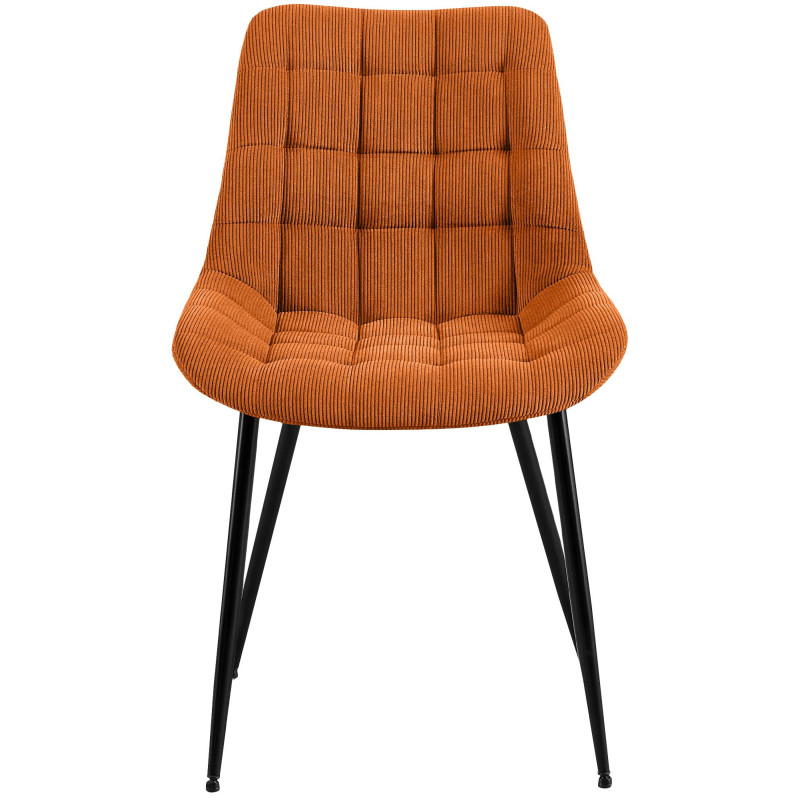 Chaise matelassée moderne Velours côtelé Orange Métal Noir Mat Brioni - 4