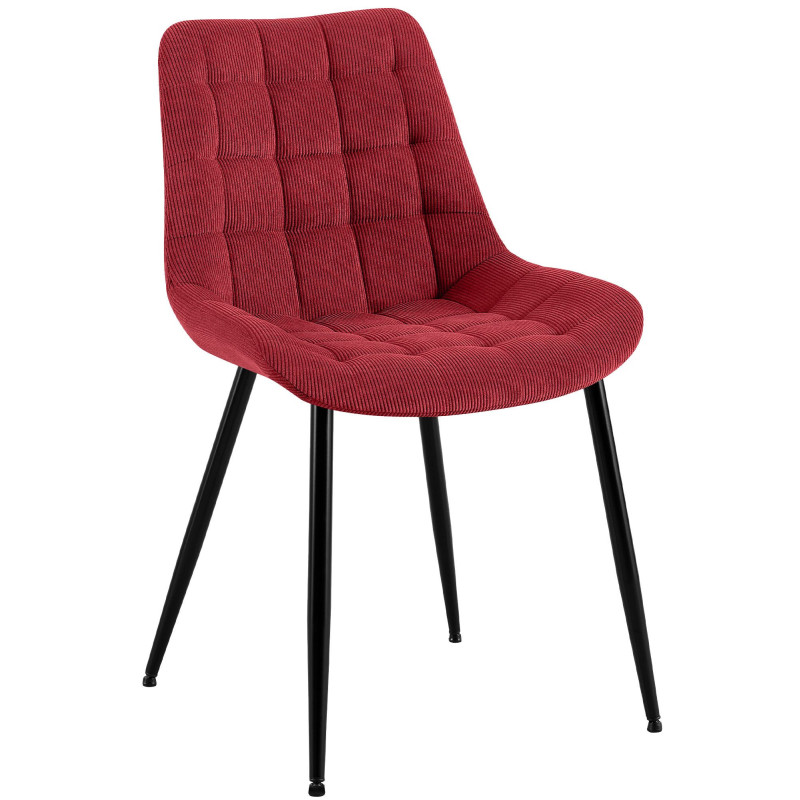 Chaise matelassée moderne Velours côtelé Rouge bordeaux Métal Noir Mat Brioni - 1