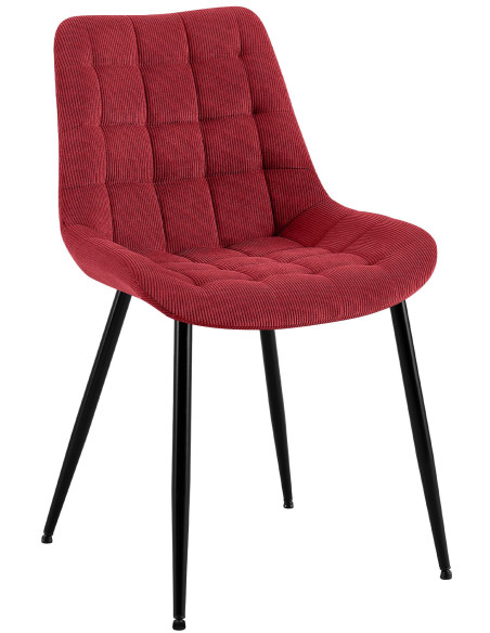 Chaise matelassée moderne Velours côtelé Rouge bordeaux Métal Noir Mat Brioni - 1