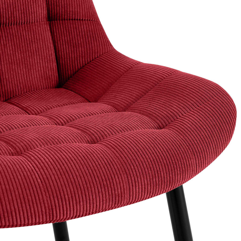 Chaise matelassée moderne Velours côtelé Rouge bordeaux Métal Noir Mat Brioni - 2