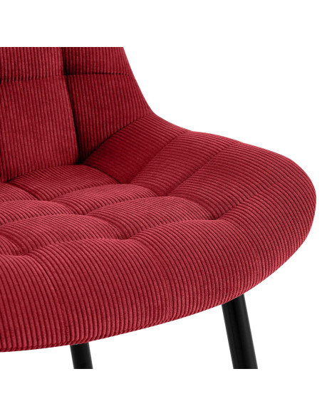 Chaise matelassée moderne Velours côtelé Rouge bordeaux Métal Noir Mat Brioni - 2