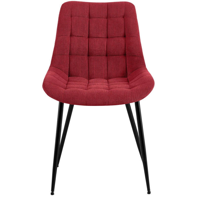 Chaise matelassée moderne Velours côtelé Rouge bordeaux Métal Noir Mat Brioni - 4