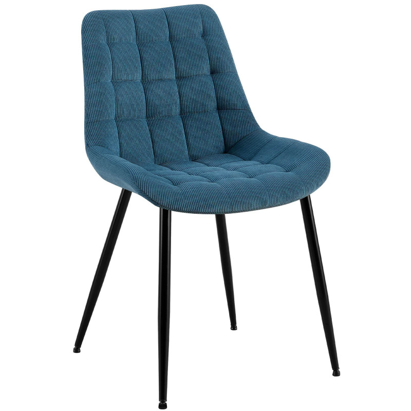 Chaise matelassée moderne Velours côtelé Bleu Métal Noir Mat Brioni - 1