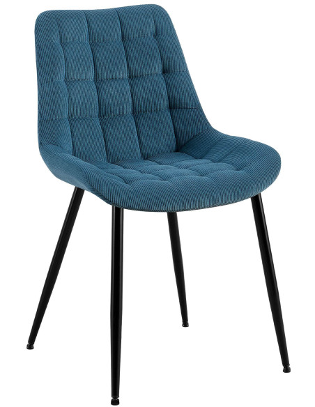 Chaise matelassée moderne Velours côtelé Bleu Métal Noir Mat Brioni - 1