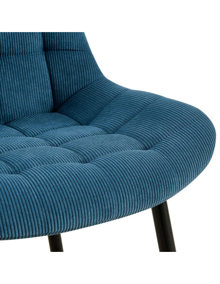 Chaise matelassée moderne Velours côtelé Bleu Métal Noir Mat Brioni - 2