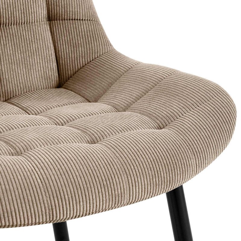 Chaise matelassée moderne Velours côtelé Taupe Métal Noir Mat Brioni - 2