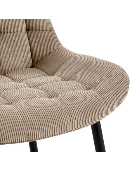 Chaise matelassée moderne Velours côtelé Taupe Métal Noir Mat Brioni - 2