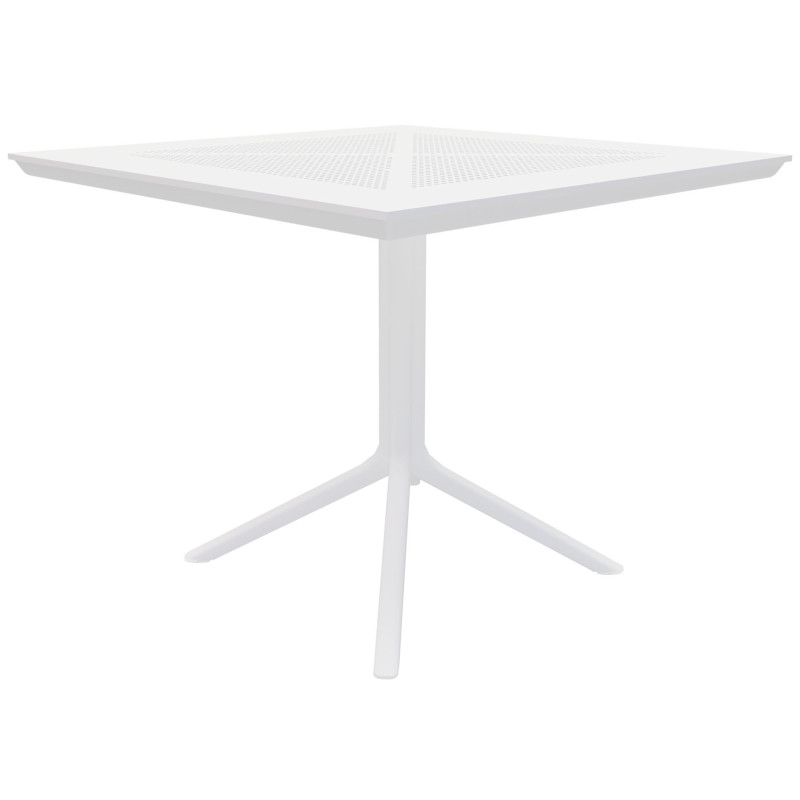 Table de jardin bistrot moderne Carrée 2 personnes Polypropylène Métal Blanc Thermolaqué Reylo - 1