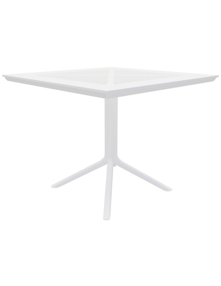Table de jardin bistrot moderne Carrée 2 personnes Polypropylène Métal Blanc Thermolaqué Reylo - 1