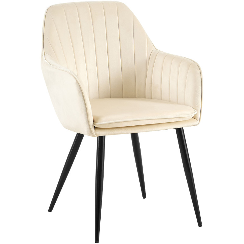 Fauteuil de table style art déco années 50 Velours Blanc crème Métal Noir Mat Rielo - 3