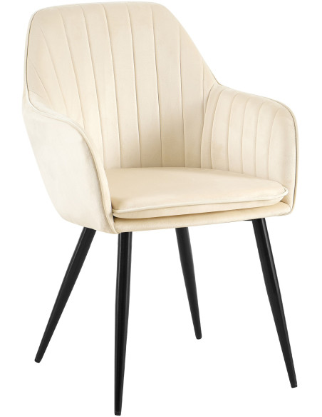 Fauteuil de table style art déco années 50 Velours Blanc crème Métal Noir Mat Rielo - 3