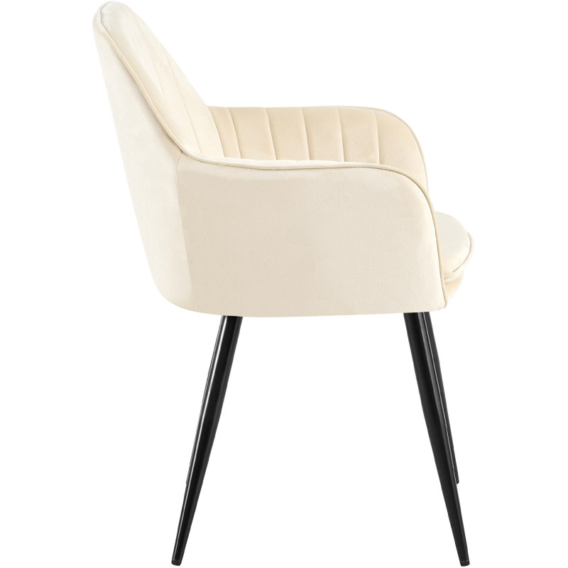 Fauteuil de table style art déco années 50 Velours Blanc crème Métal Noir Mat Rielo - 4