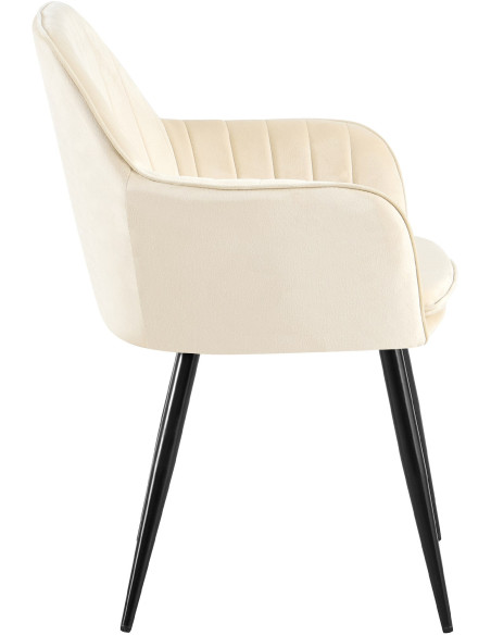Fauteuil de table style art déco années 50 Velours Blanc crème Métal Noir Mat Rielo - 4