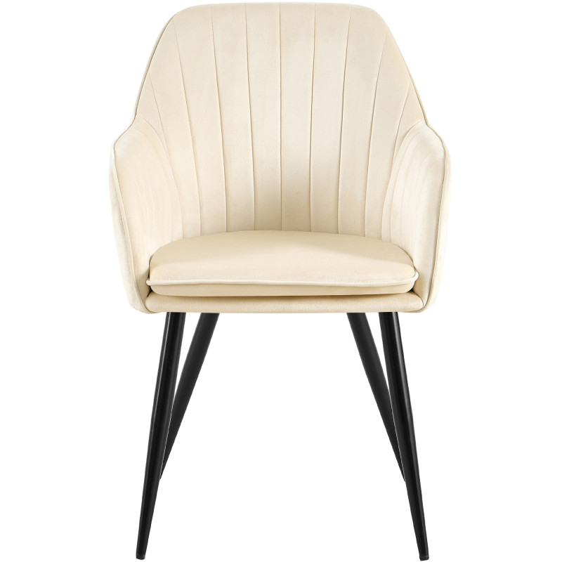 Fauteuil de table style art déco années 50 Velours Blanc crème Métal Noir Mat Rielo - 5