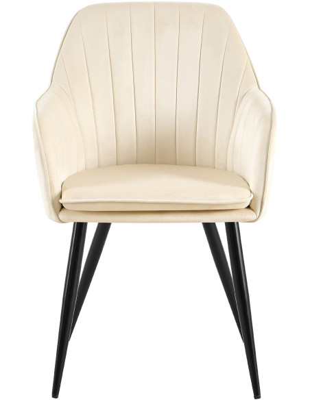 Fauteuil de table style art déco années 50 Velours Blanc crème Métal Noir Mat Rielo - 5