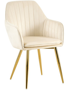 Fauteuil de table style art déco années 50 Velours Blanc crème Métal Doré Brillant Rielo - 1