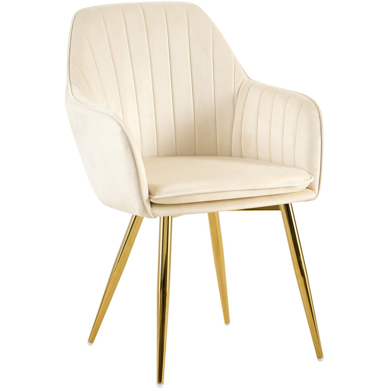 Fauteuil de table style art déco années 50 Velours Blanc crème Métal Doré Brillant Rielo - 1