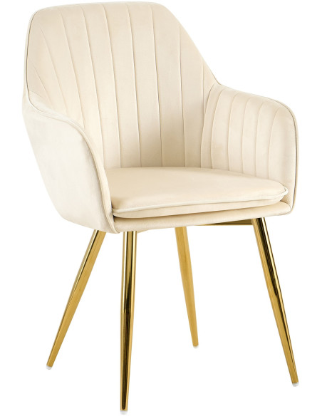 Fauteuil de table style art déco années 50 Velours Blanc crème Métal Doré Brillant Rielo - 1