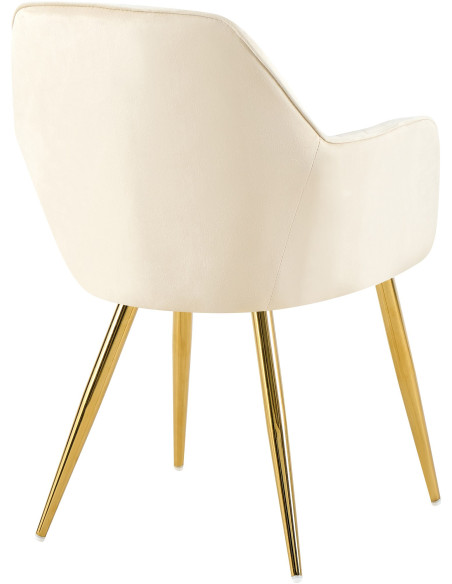 Fauteuil de table style art déco années 50 Velours Blanc crème Métal Doré Brillant Rielo - 3