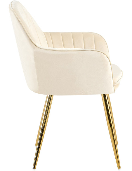 Fauteuil de table style art déco années 50 Velours Blanc crème Métal Doré Brillant Rielo - 4