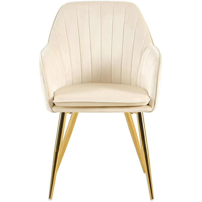 Fauteuil de table style art déco années 50 Velours Blanc crème Métal Doré Brillant Rielo - 5