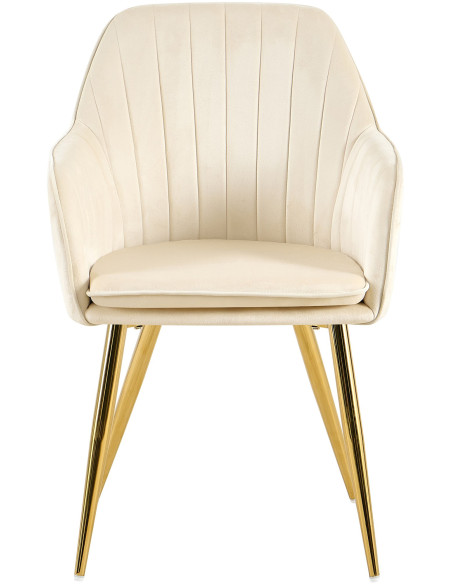 Fauteuil de table style art déco années 50 Velours Blanc crème Métal Doré Brillant Rielo - 5
