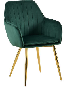 Fauteuil de table style art déco années 50 Velours Vert Métal Doré Brillant Rielo 