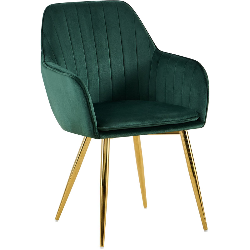 Fauteuil de table style art déco années 50 Velours Vert Métal Doré Brillant Rielo 