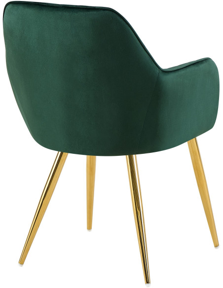 Fauteuil de table style art déco années 50 Velours Vert Métal Doré Brillant Rielo 