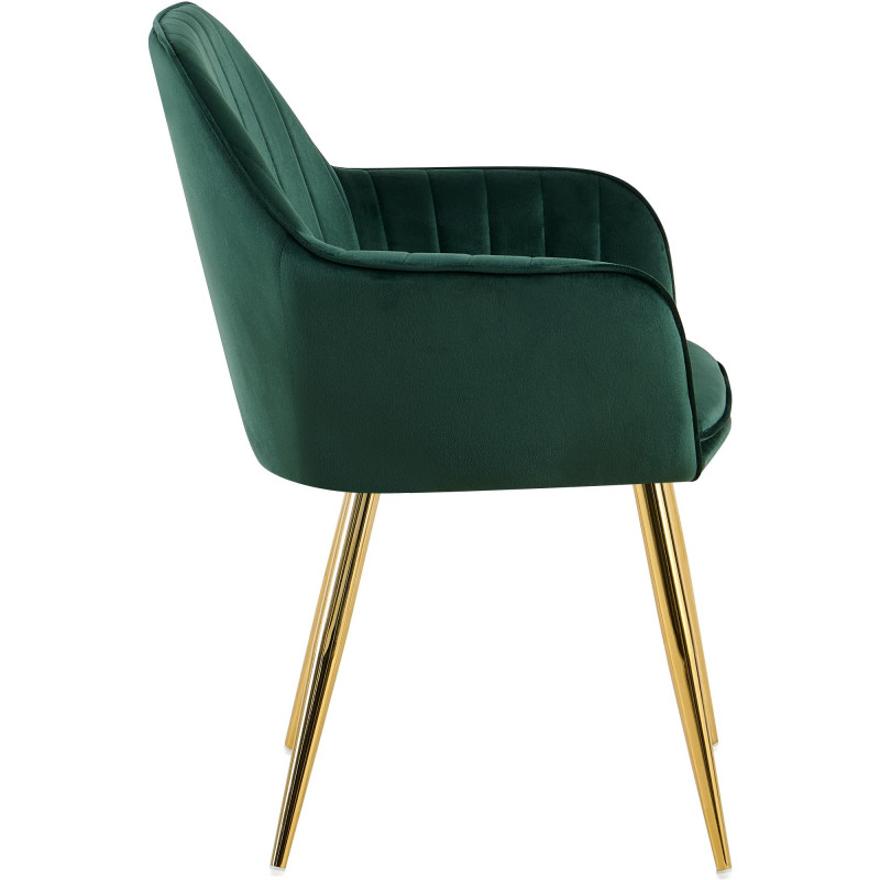Fauteuil de table style art déco années 50 Velours Vert Métal Doré Brillant Rielo 