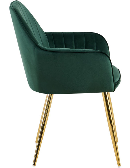 Fauteuil de table style art déco années 50 Velours Vert Métal Doré Brillant Rielo 