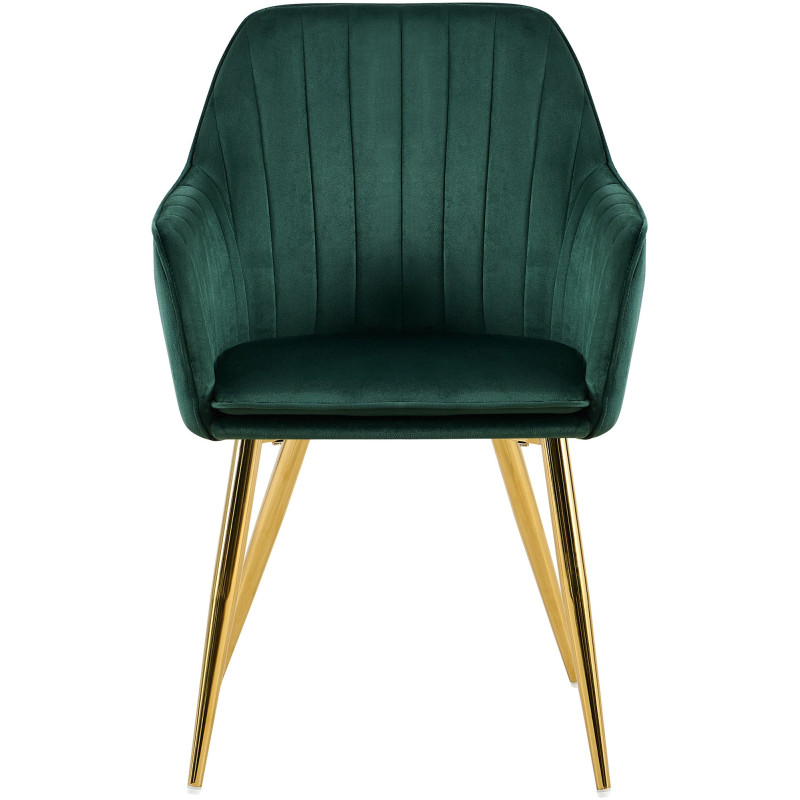 Fauteuil de table style art déco années 50 Velours Vert Métal Doré Brillant Rielo 