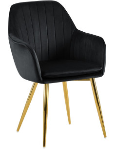 Fauteuil de table style art déco années 50 Velours Noir Métal Doré Brillant Rielo - 1