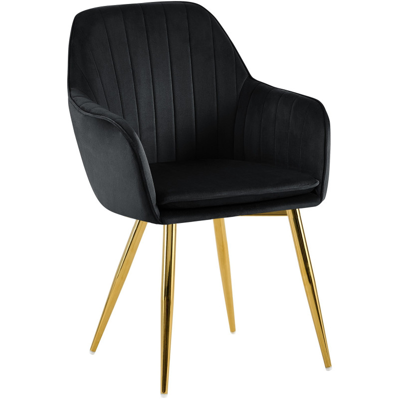 Fauteuil de table style art déco années 50 Velours Noir Métal Doré Brillant Rielo - 1