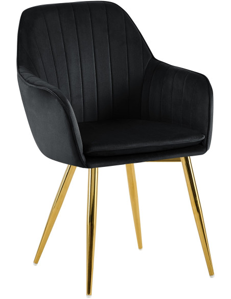 Fauteuil de table style art déco années 50 Velours Noir Métal Doré Brillant Rielo - 1